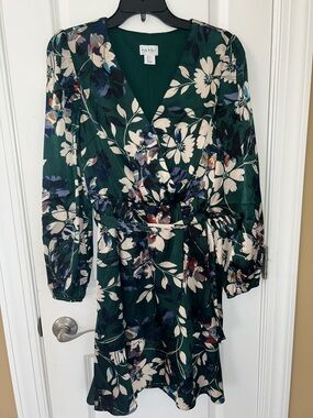 Nicole Miller New York Forest Green Floral Long-Sleeve Wrap Dress